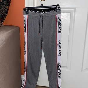 Grey Leggings That Say Love Down The Side & Top